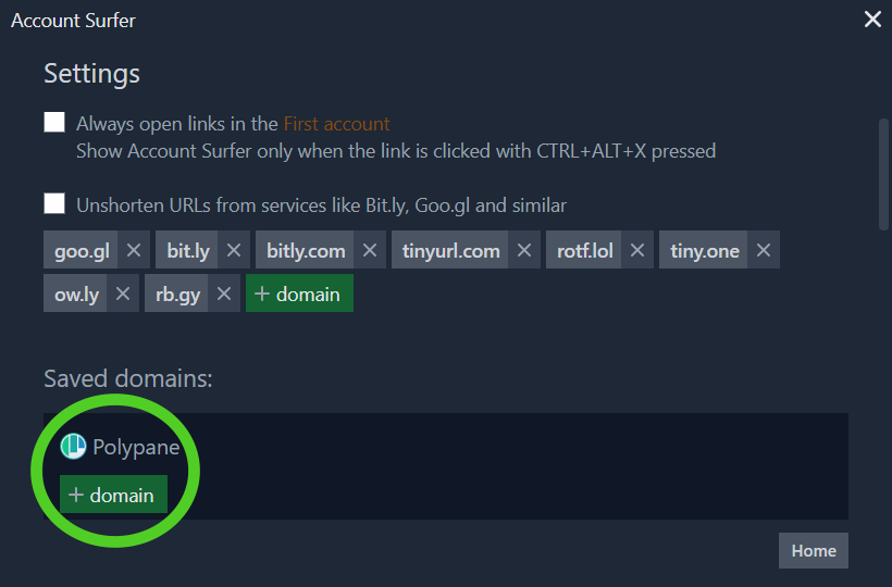 The Account surfer settings