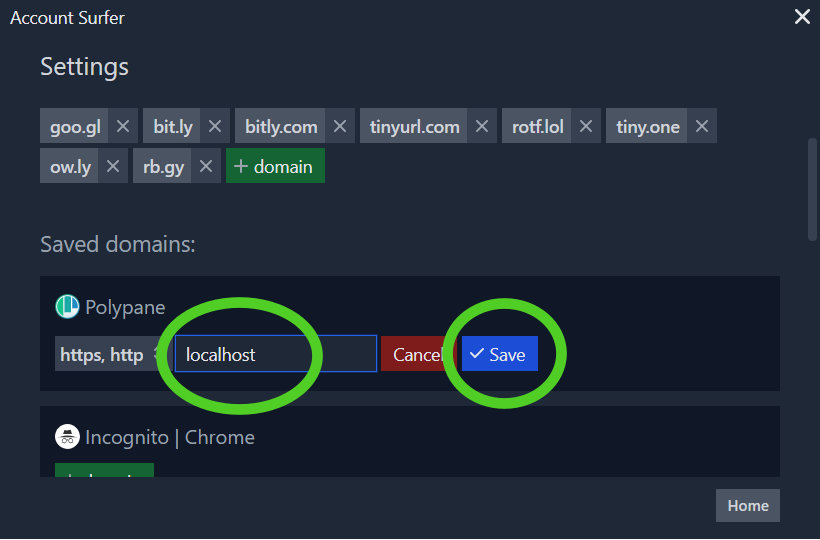 Adding a rule to the account server settings