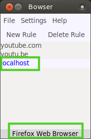 Bowser configuration window with localhost option selected