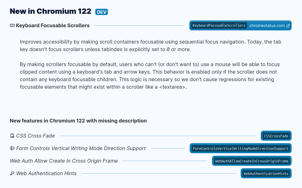 Overview of chromium 122