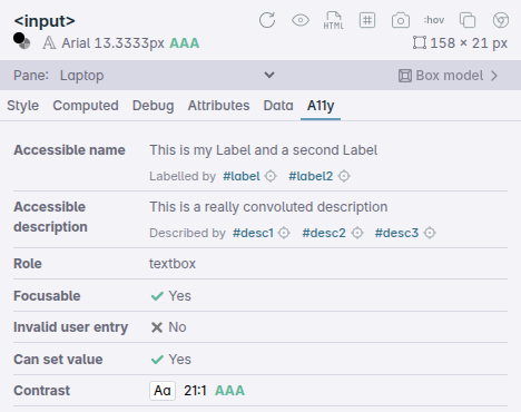 Accessibility tab listing more info