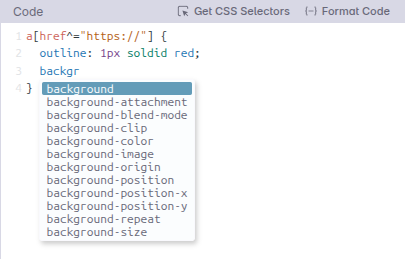 Suggestions in the code editor