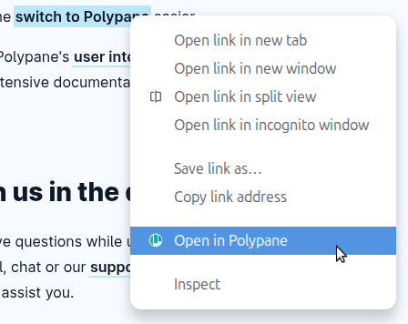 Context menu with 'Open in Polypane' option