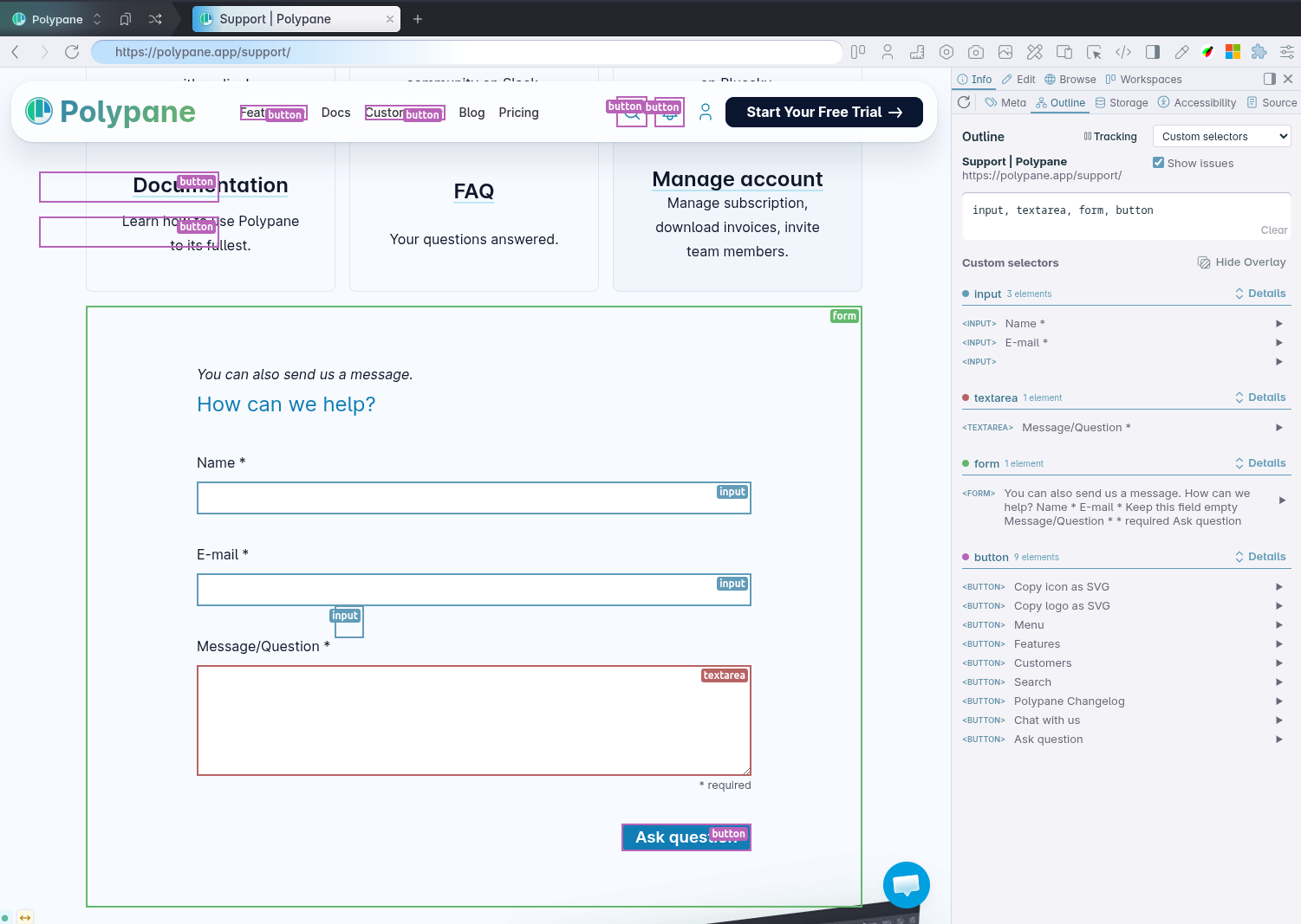 Custom selectors overview in the outline panel
