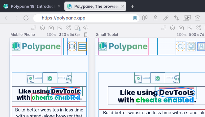 Layout debugger indicator in the address bar
