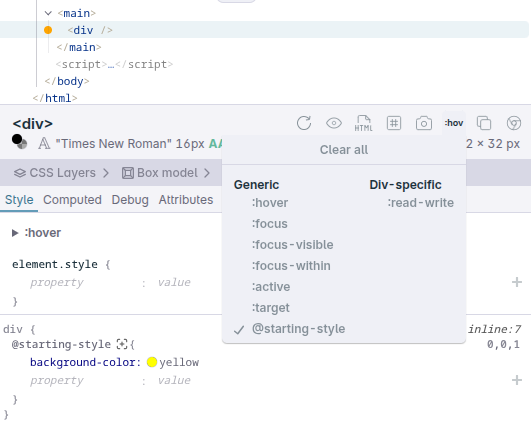 Force starting style feature