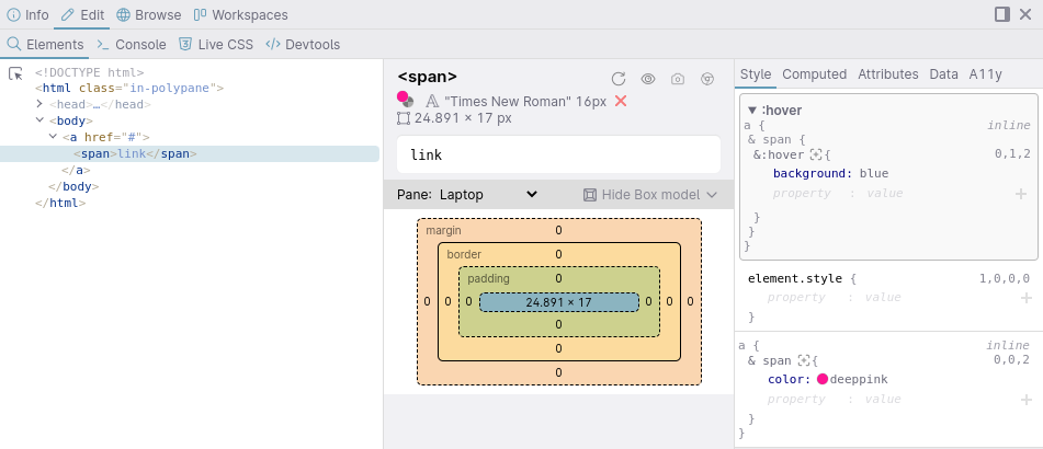 Nested CSS rules in the elements inspector