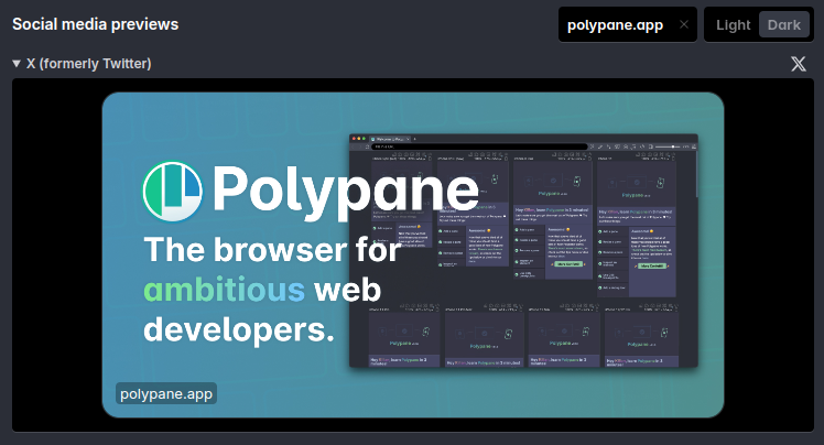 X preview of the Polypane site running on localhost, but with the domain overwrite of polypane.pro