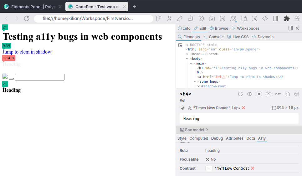Color Contrast checker inside a web component